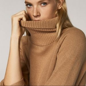 Massimo Dutti tan sweater dress with sleeve bow